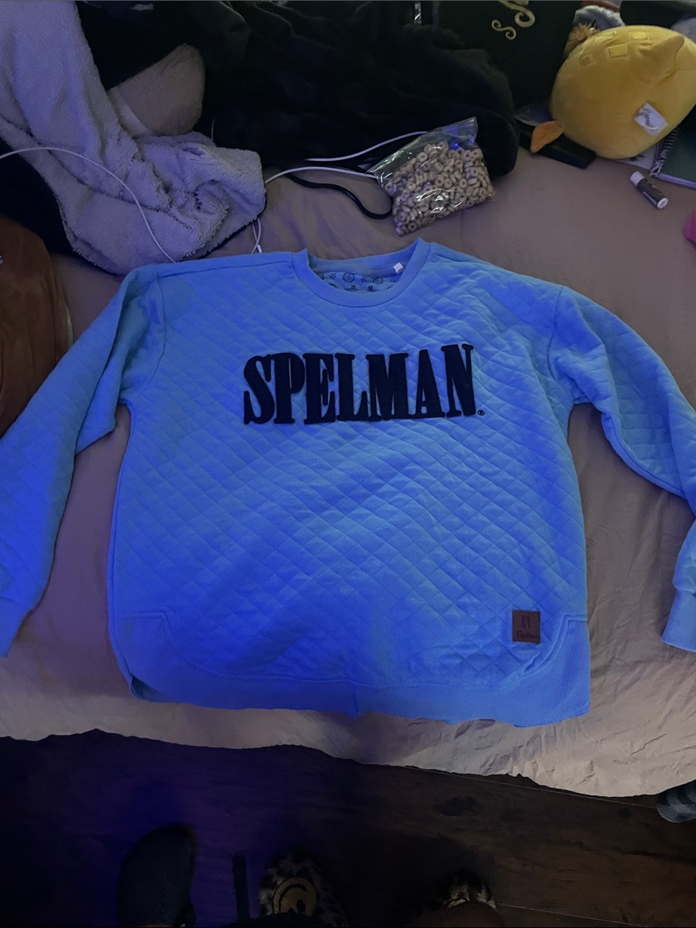 Quilted Crewneck Sweater - Light Blue